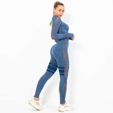 shopsharpe.com 2 PCS Gym Set Women Hollow Out Yoga Set Long Sleeve Top High Waist Tight Leggings Workout Clothes Sport Wear Women Fitness 2003