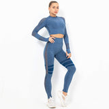 shopsharpe.com 2 PCS Gym Set Women Hollow Out Yoga Set Long Sleeve Top High Waist Tight Leggings Workout Clothes Sport Wear Women Fitness 2003