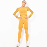 shopsharpe.com 2 PCS Gym Set Women Hollow Out Yoga Set Long Sleeve Top High Waist Tight Leggings Workout Clothes Sport Wear Women Fitness 2003