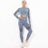 shopsharpe.com 2 PCS Gym Set Women Hollow Out Yoga Set Long Sleeve Top High Waist Tight Leggings Workout Clothes Sport Wear Women Fitness 2003