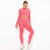 shopsharpe.com 2 PCS Gym Set Women Hollow Out Yoga Set Long Sleeve Top High Waist Tight Leggings Workout Clothes Sport Wear Women Fitness 2003