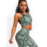 shopsharpe.com IWUPARTY 2 Piece Snake Print Yoga Set Women Crisscross Back Sportwear Gym Clothing Fitness Leggings Workout Sports Suit Female