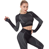 shopsharpe.com NCLAGEN Fitness Suit Long Sleeve Sports High Wist Tight Gym Sport Workout Running Stretchy Push-up T-shirt Leggings Yoga Set