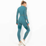 shopsharpe.com ZC200304 / M / China 2 PCS Gym Set Women Hollow Out Yoga Set Long Sleeve Top High Waist Tight Leggings Workout Clothes Sport Wear Women Fitness 2003