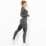 shopsharpe.com ZC200305 / L / China 2 PCS Gym Set Women Hollow Out Yoga Set Long Sleeve Top High Waist Tight Leggings Workout Clothes Sport Wear Women Fitness 2003