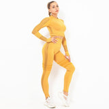 shopsharpe.com ZC200307 / S / China 2 PCS Gym Set Women Hollow Out Yoga Set Long Sleeve Top High Waist Tight Leggings Workout Clothes Sport Wear Women Fitness 2003