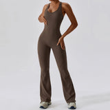 shopsharpe.com Coffee / L Solid Yoga Jumpsuit One Piece Outfit Fitness Bodysuit Workout Clothes for Women Sportwear Women Buttock lifting Set Activewear