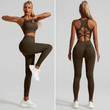 shopsharpe.com Coffee / L Studio Women’s Yoga Set, Cross Strap Top and Hip Lifting Leggings