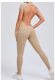 shopsharpe.com Mud brown / M Tejas Women’s Backless Short Sleeve Yoga Jumpsuit