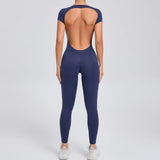 shopsharpe.com Navy blue / M Tejas Women’s Backless Short Sleeve Yoga Jumpsuit