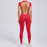 shopsharpe.com Red / M Tejas Women’s Backless Short Sleeve Yoga Jumpsuit