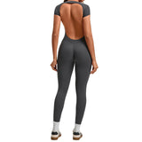 shopsharpe.com Tejas Women’s Backless Short Sleeve Yoga Jumpsuit