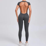 shopsharpe.com Tejas Women’s Backless Short Sleeve Yoga Jumpsuit