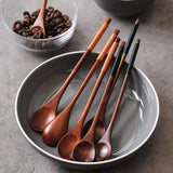 shopsharpe.com 6pcs Long Handled Wooden Spoons Wood Tea Coffee Spoon Japanese Style Dessert Spoon Honey Mixing Spoon Kitchen Wooden Tableware