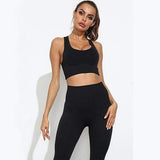 shopsharpe.com Black / S Women Seamless Yoga Set Fitness Sports Suits Gym Clothing Long Sleeve Crop Top Shirts High Waist Running Leggings Workout Pants