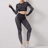 shopsharpe.com Black two piece suit / M NCLAGEN Fitness Suit Long Sleeve Sports High Wist Tight Gym Sport Workout Running Stretchy Push-up T-shirt Leggings Yoga Set