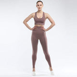 shopsharpe.com Brown / L SVOKOR Seamless Women set Workout Fitness Clothes For Women High Waist Push Up Leggings Bra Gym Pants Elasticity Running