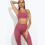shopsharpe.com Brown / L Women Seamless Yoga Set Fitness Sports Suits Gym Clothing Long Sleeve Crop Top Shirts High Waist Running Leggings Workout Pants
