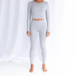 shopsharpe.com Gray Long Suit / L Seamless Sportswear Long Sleeve Top Yoga 2 PCS Sports Shirts Bra+Leggings Gym Clothes Sport Fitness Tracksuit Workout Set Female
