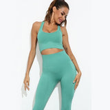 shopsharpe.com Light Green / L Women Seamless Yoga Set Fitness Sports Suits Gym Clothing Long Sleeve Crop Top Shirts High Waist Running Leggings Workout Pants