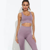 shopsharpe.com light purple / L Women Seamless Yoga Set Fitness Sports Suits Gym Clothing Long Sleeve Crop Top Shirts High Waist Running Leggings Workout Pants