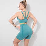 shopsharpe.com SALSPOR Seamless Women Yoga Sets Solid Sport 2PCs Gym Push Up Shorts Fitness Suits Sportwear Ourdoor Breathable Female Suits