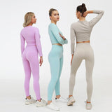 shopsharpe.com Seamless Sportswear Long Sleeve Top Yoga 2 PCS Sports Shirts Bra+Leggings Gym Clothes Sport Fitness Tracksuit Workout Set Female