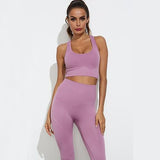 shopsharpe.com Taro purple / M Women Seamless Yoga Set Fitness Sports Suits Gym Clothing Long Sleeve Crop Top Shirts High Waist Running Leggings Workout Pants